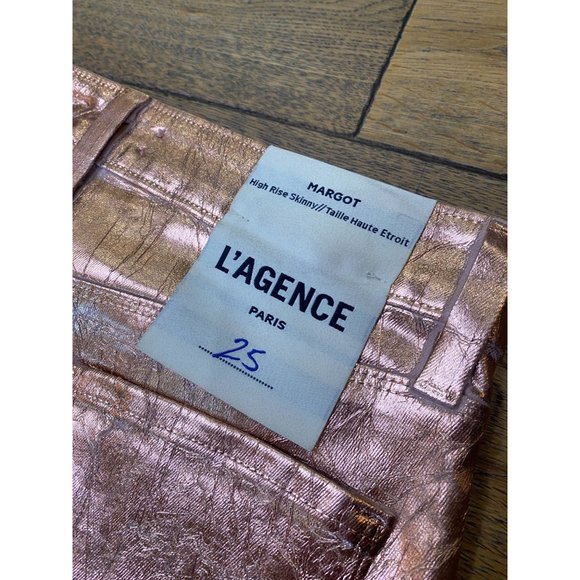 L'Agence Margot Light Rose Gold Foil High Rise Skinny Jeans Women's Size 25 - Picture 11 of 12